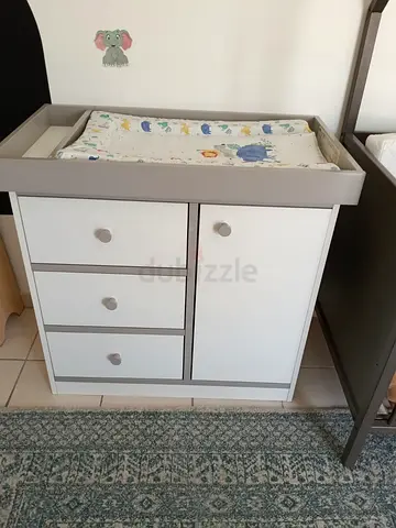 White  grey baby changing table dresser with changing pad from Mothercare