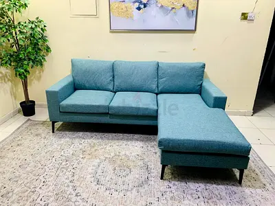 Teal L-shaped 3-seater sofa with chaise - well kept