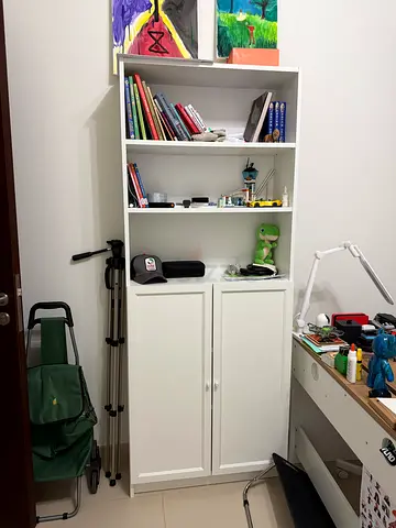 Modern White Bookcase with Storage Cabinets