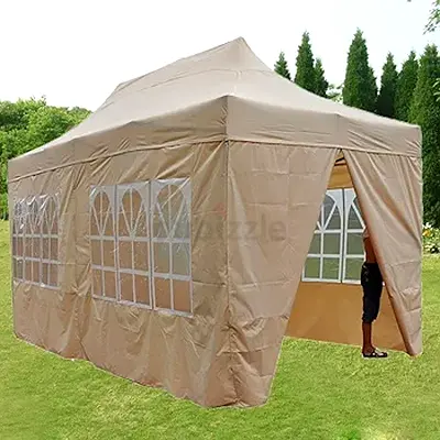 3x6m Pop Up Gazebo Beige | Fully Waterproof | Side Walls | Rectangle Canopy  Shelter for Patio, Gar