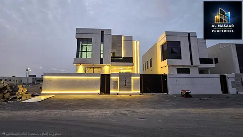 Luxury villa in Al Helio 2, Ajman, ready for immediate occupancy with high-end finishes and spacious living areas. Freehold ownership for all nationalities.