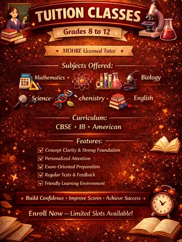 Tuition-Grade 8 to 12-Maths, Phy, Chem, Bio-All Curriculum