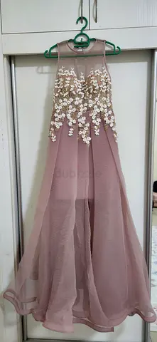 Mauve chiffon dress with sequin floral bodice