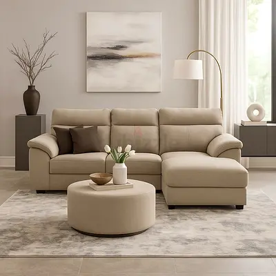 Warm beige sloppy arms L shaped sofa