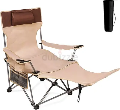 Camping Chair, Portable Folding Chair, Reclining Beach Chair, Lawn Chairs with Removable Footrest, 2