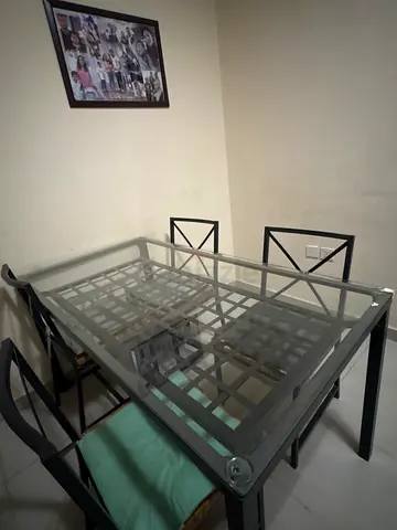 Glass Dining Table with Metal Frame and 4 chairs