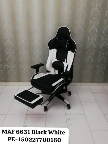 Used Black  White Gaming Chair with Footrest