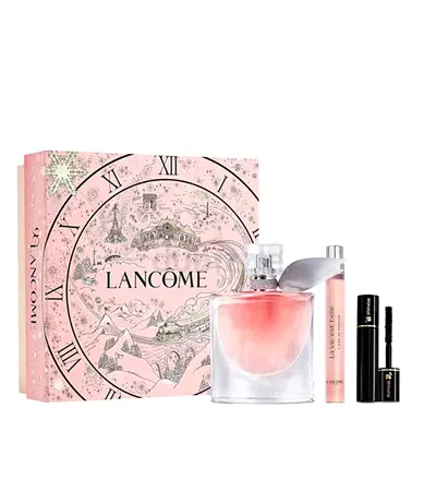 Lancôme fragrance gift set with mascara and travel roller (pink gift box)