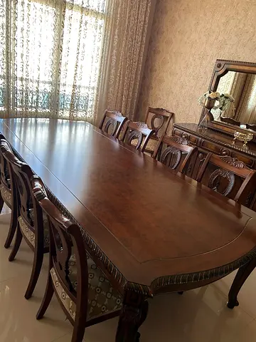 Elegant Brown Wooden beech Dining Set for 10