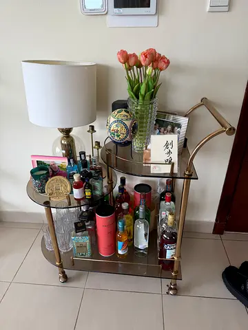 Gold  Glass 2-Tier Bar Cart (Used)
