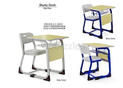 childs study desk with attached chair — big size (blue/grey)