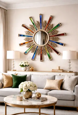 Large Sunburst Wall Mirror — Colorful Decorative Accent