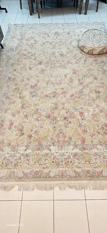 CHESHNO - Beige floral Persian rug — used, good condition