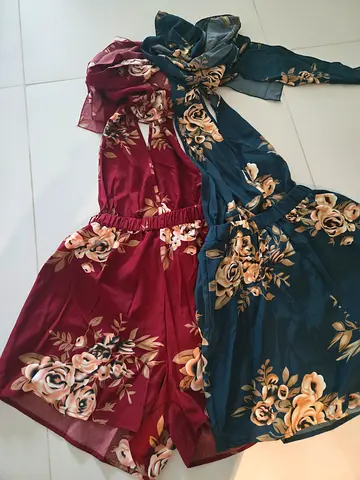 Two floral women’s dresses — navy  burgundy, gently used
