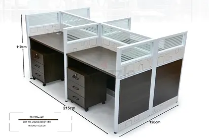 4‑Seat Modular Office Workstations with Mobile Pedestals - Walnut