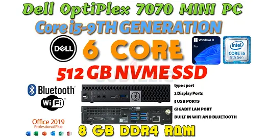 9TH GEN Dell OptiPlex 7070 mini-PC-CORE i5-512GB NVME SSD-8GB DDR4 RAM-WINDOW11 PRO