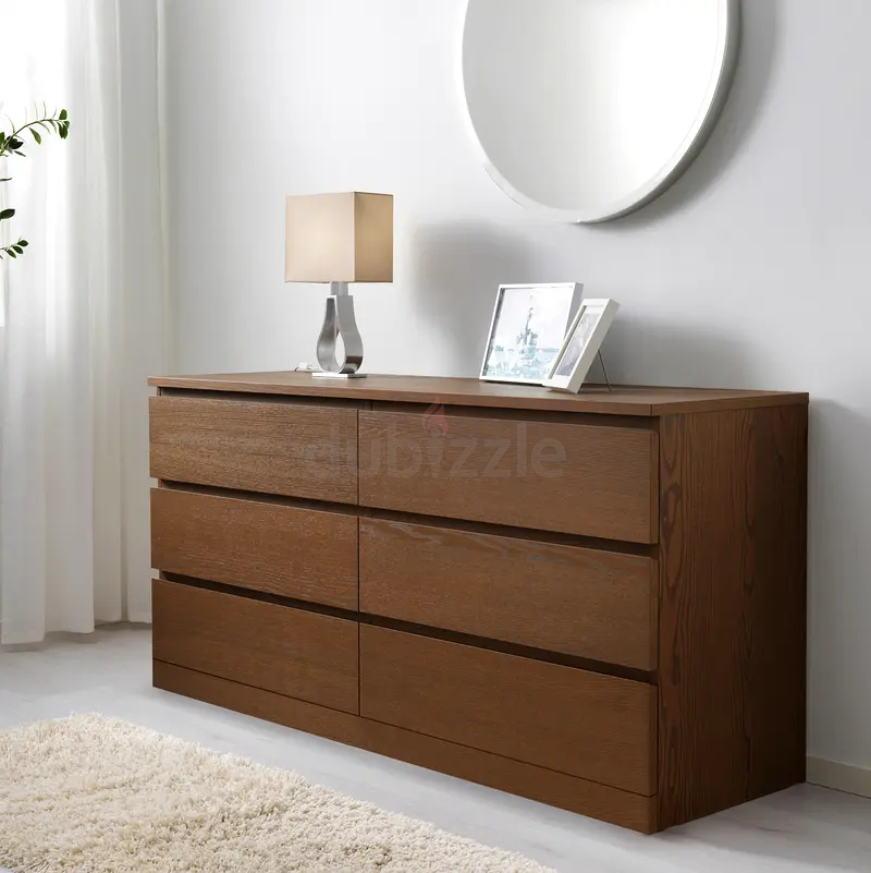 Solid wood 6-drawer dresser  modern brown finish | dubizzle Abu Dhabi