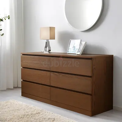 Solid wood 6-drawer dresser — modern brown finish
