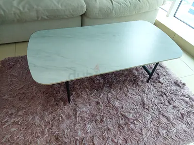 My low modern coffee table with marble-effect top