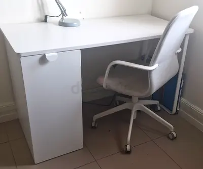 White Study Desk with Drawer and Storage Cabinet