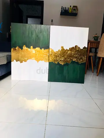 Abstract Gold and Green Canvas Art