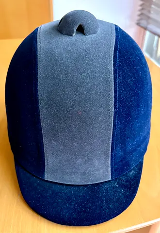 Children’s Navy blue and Grey velvet equestrian riding helmet - size 9K, used rarely  good condition