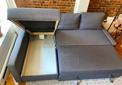 Gray L-shaped Sofa Bed with Storage — Pull-out Guest Bed