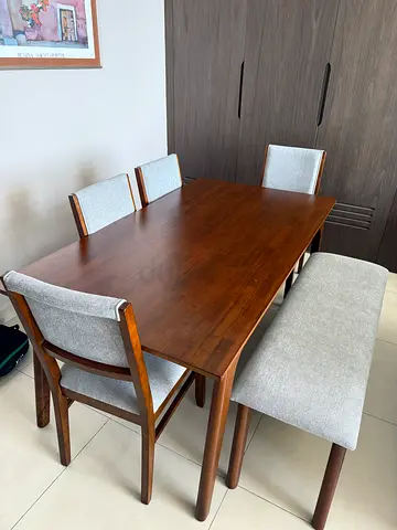 Wooden Dining Table with Grey Chairs