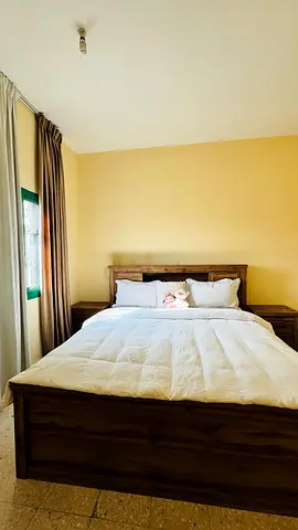 Wooden bed frame with headboard and 2 nightstands