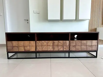 Marina Home Checker II Entertainment Unit / TV Cabinet (Solid Acacia + Metal)