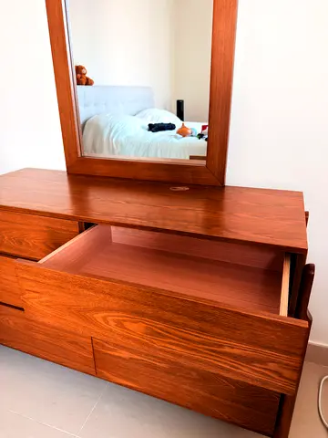 Wooden dresser/vanity with mirror — used, good condition
