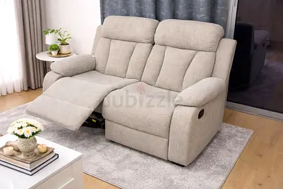 Light grey fabric 2-seater reclining sofa