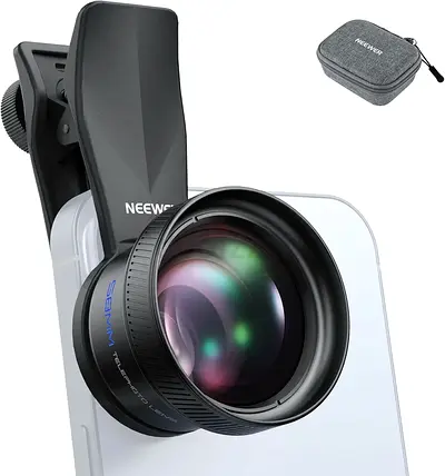 NEEWER 58mm Telephoto Lens with 17mm Threaded Phone Camera Lens Clip, 6 Elements in 5 Groups 2X Magn