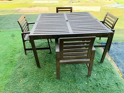 Square wooden outdoor dining set - table + 4 chairs