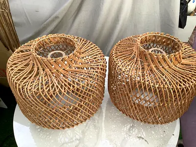 Set of 2 woven rattan pendant lamp shades, gently used