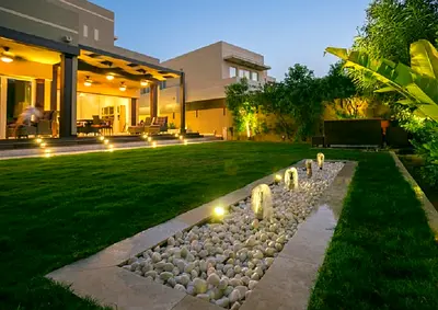 Elegant Backyard with Water Features