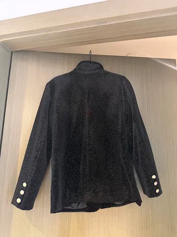 Womens Black Sparkle Blazer with Gold Cuff Buttons