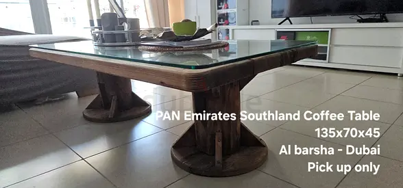 PAN Emirates Coffee Table solid wood coffee table with glass top — 135x70x45 cm (pick up Al Barsha)