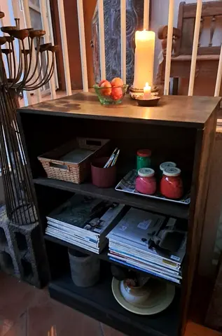 Small wooden 2-shelf cabinet / bookcase, rustic finish