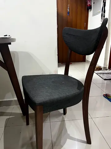 Dark Wood Dining Chairs with Grey Upholstered Seats set of 6