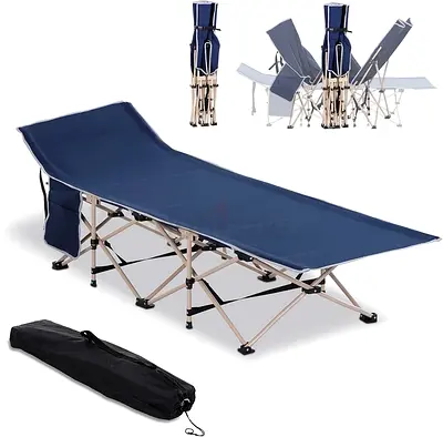 Outsunny Folding Camping Cot for Adults with Carry Bag, Side Pocket, Outdoor Portable Sleeping Bed f