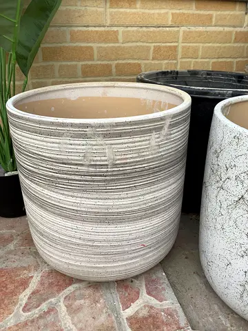 Large white textured ceramic planter