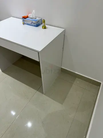 White compact study desk - good condition with chair