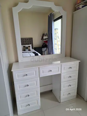 My white dressing table/vanity with large mirror and 9 drawers