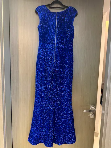 Blue Sequined Full-Length Evening Gown