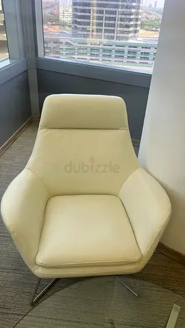 Cream Leather Swivel Lounge Chair - Modern, Good Condition