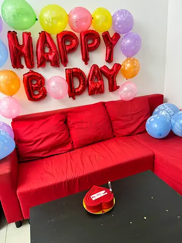 Red 3-seater fabric sofa, good condition