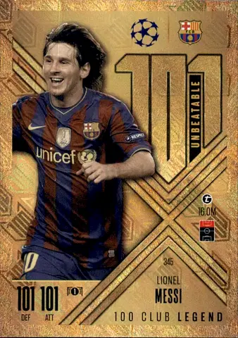 Messi rare card Unbeatable gold football trading card (Barcelona design)
