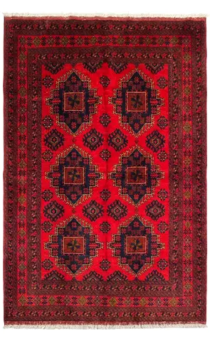 Red Geometric Afghan-Style Rug — Classic Middle Eastern Design