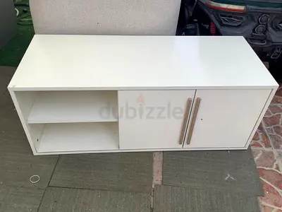 My white TV cabinet / media console with shelves and doors